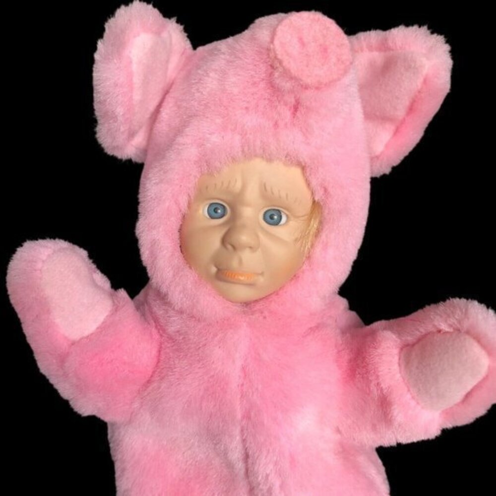 Vintage Bean Bag Plush Kid Wearing Pink Costume 9" Y2K